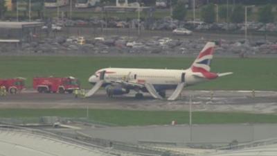 BA plane on runway after emergency landing