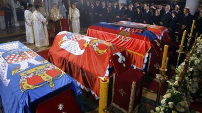 The coffins of Peter II, his wife, mother and brother lie inside St George's Church (May 26 2013)
