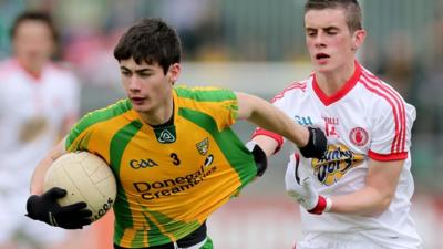 Donegal's Jack O'Brien tries to evade Daire Gallagher of Tyrone