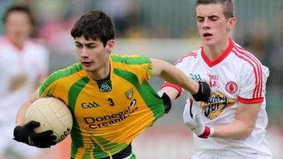 Donegal's Jack O'Brien tries to evade Daire Gallagher of Tyrone