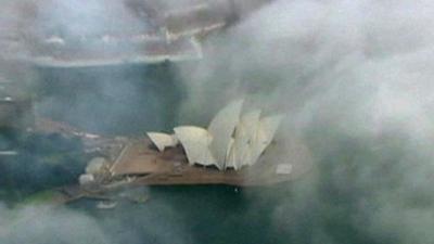 The Sydney Opera house in the fog