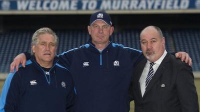 Vern Cotter (centre) with interim head coach Scott Johnson and chief executive Mark Dodson (right)