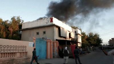 Smoke rising from building