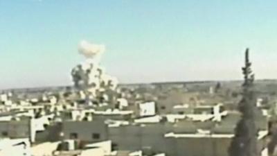 Unverified footage reportedly showing an attack on Qusair