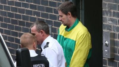 Mark Bridger leaves Mold Crown Court after he was given a whole life sentence for the abduction and murder of schoolgirl April Jones