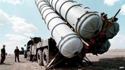 Russian SS300 air-defence missiles being prepared to be launched at a military training ground in Russia