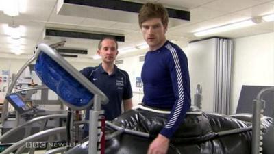 Martyn Irvine is put through his paces by the Sports Institute of Northern Ireland's Head of Sports Medicine Phil Glasgow