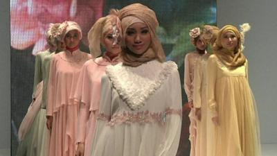 Models at the fourth Indonesian Islamic Fashion Fair in Jakarta