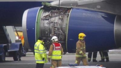 British Airways plane without cowl