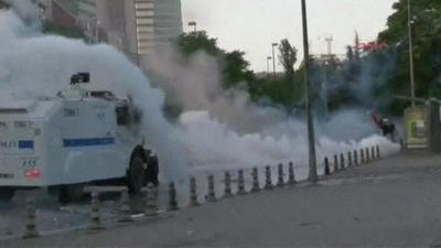 Police fire water cannons