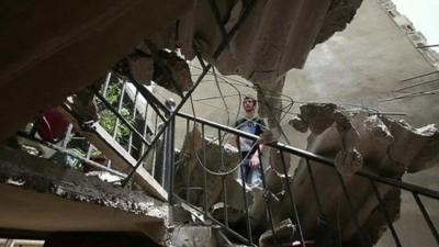 A damaged building in Hermel, Lebanon