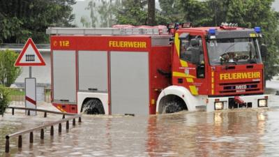 Fire engine submerged in central Germany