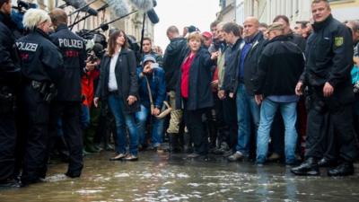 German Chancellor Angela Merkel visits flood-hit area