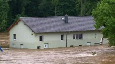 A house surrounded by water in Saxony, Germany