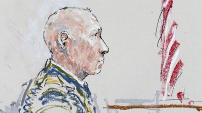 In this detail from a courtroom sketch, US Army Staff Sgt. Robert Bales appears 5 June 2013