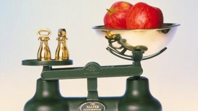 A traditional set of kitchen scales