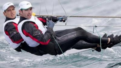 Ryan Seaton and Matt McGovern competing in the 49er class at the Olympic sailing venue in Weymouth.