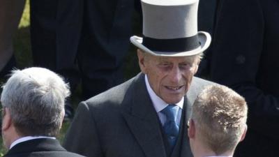 Prince Philip with guests during a Garden Party at Buckingham Palace on June 6, 2013