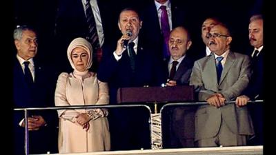 Turkish Prime Minister Recep Tayyip Erdogan addresses crowd