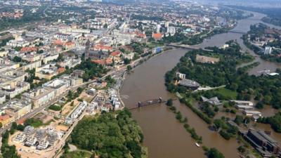 Aerial view of the Elbe river