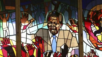 Stained glass picture of Nelson Mandela