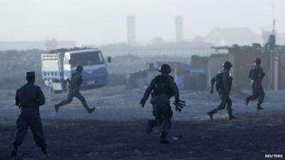 Afghan police arrive at attack site in Kabul