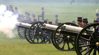 Gun salutes are fired to mark the Duke of Edinburgh's birthday in Green Park, London