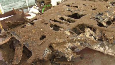 Dornier fuselage covered in marine growth