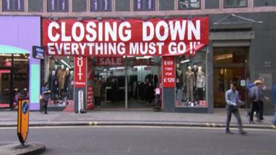 Closing down sale sign in a shop