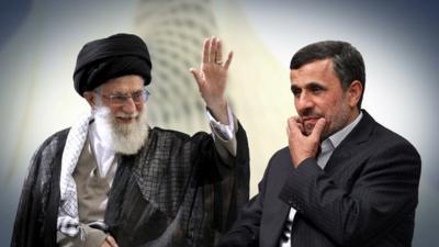 Iran's Supreme Leader Ayatollah Ali Khamenei (l) and outgoing President Mahmoud Ahmadinejad