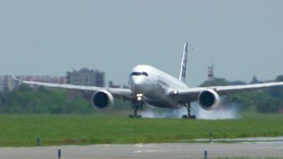 The Airbus A350 lands