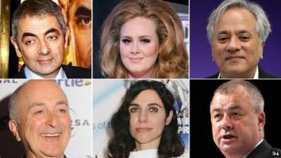 Birthday Honours recipients (clockwise from top left) Rowan Atkinson, Adele, Anish Kapoor, Brendan Barber, PJ Harvey, Tony Robinson