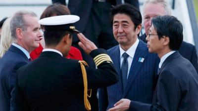 Japanese Prime Minister Shinzo Abe arrives for the G8 Summit