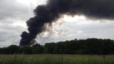 Smoke plume from a fire at a Kidderminster recycling centre