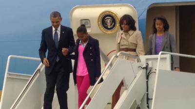 President Obama leaves Air Force One