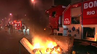 Bonfires were lit in the streets of Rio de Janeiro