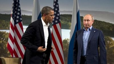 President Barack Obama and President Vladimir Putin leave their news conference