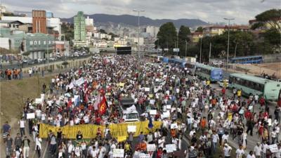 Protestors in Belo Horizonte, Brazil