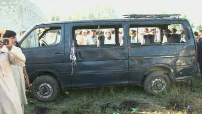 A van damaged by the blast in Shergarh