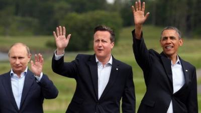 Vladimir Putin, David Cameron and Barack Obama