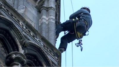 Abseilers on Lincoln Cathedral