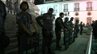 Police outside Sao Paulo Cathedral