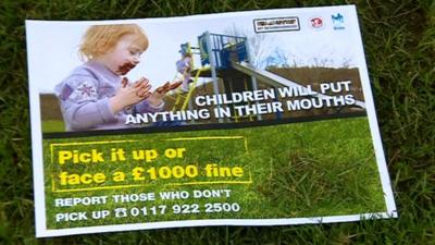 Anti-dog fouling poster with part of it obscured