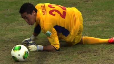 Tahitian goalkeeper Gilbert Meriel