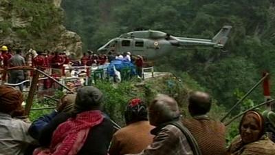 Rescue helicopter with stranded people