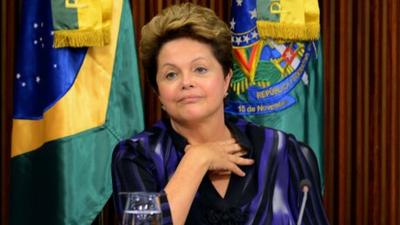 Brazilian President Dilma Rousseff during a meeting with governors and city mayors at Planalto Palace in Brasilia