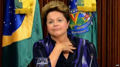 Brazilian President Dilma Rousseff during a meeting with governors and city mayors at Planalto Palace in Brasilia