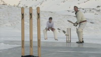 Cricket game in snow