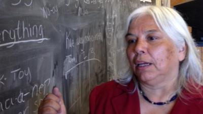 Member of Yurok tribe in classroom