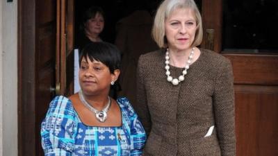 Home Secretary Theresa May (right) with Doreen Lawrence, mother of murdered teenager Stephen Lawrence